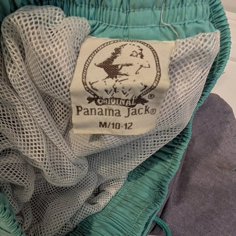 Panama Jack Swim Trunk Board Shorts Grey Green Vacation Summer - Size M10/12